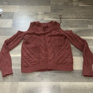 Aeropostale Junior Sz M Sweater‎ Cold Shoulder Long Sleeve Brown